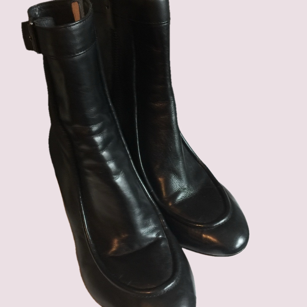 Pour la Victoire AnkleBoots Size7.5 Black Leather Chunky Heel Accessible Luxury - Picture 8 of 9